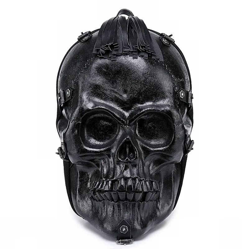 

Backpacks Leather Original Head Personality Male American Skull Shoulder and Fashion Women Backpack Hard Men European Bag Thick