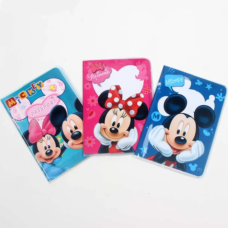 3 Colors Disney Mikey Minnie Passport Holder PVC Leather Travel Passport Cover Case Card ID Holders 14cm*9.6cm