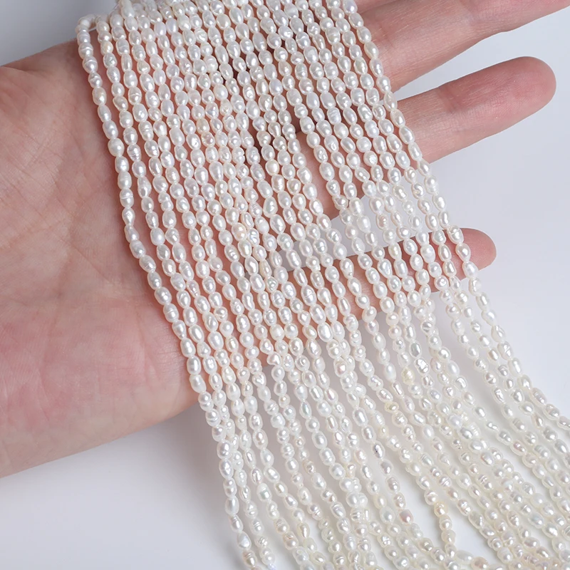 Оптовая продажа Пресноводный Жемчуг в форме белого риса 2-2 6 мм короткие нити 18 см