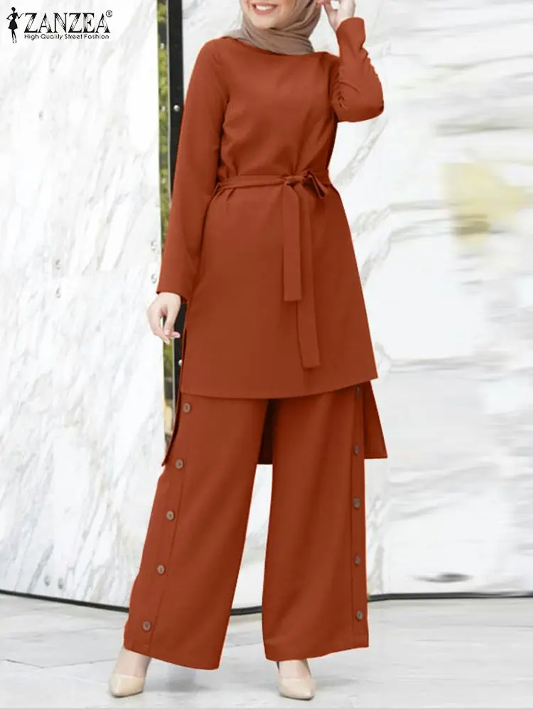 

Elegant Muslim Sets ZANZEA Spring Fashion Pants Sets 2PCS Casual Loose Matching Sets Women Long Sleeve Blouse Islamic Clothing