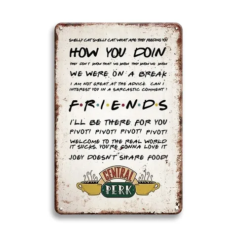 Винтажные плакаты Central Perk с изображением кофе для друзей, металлическая табличка, декоративная табличка, Украшение стен для кафе, кухни, гостиной, бара