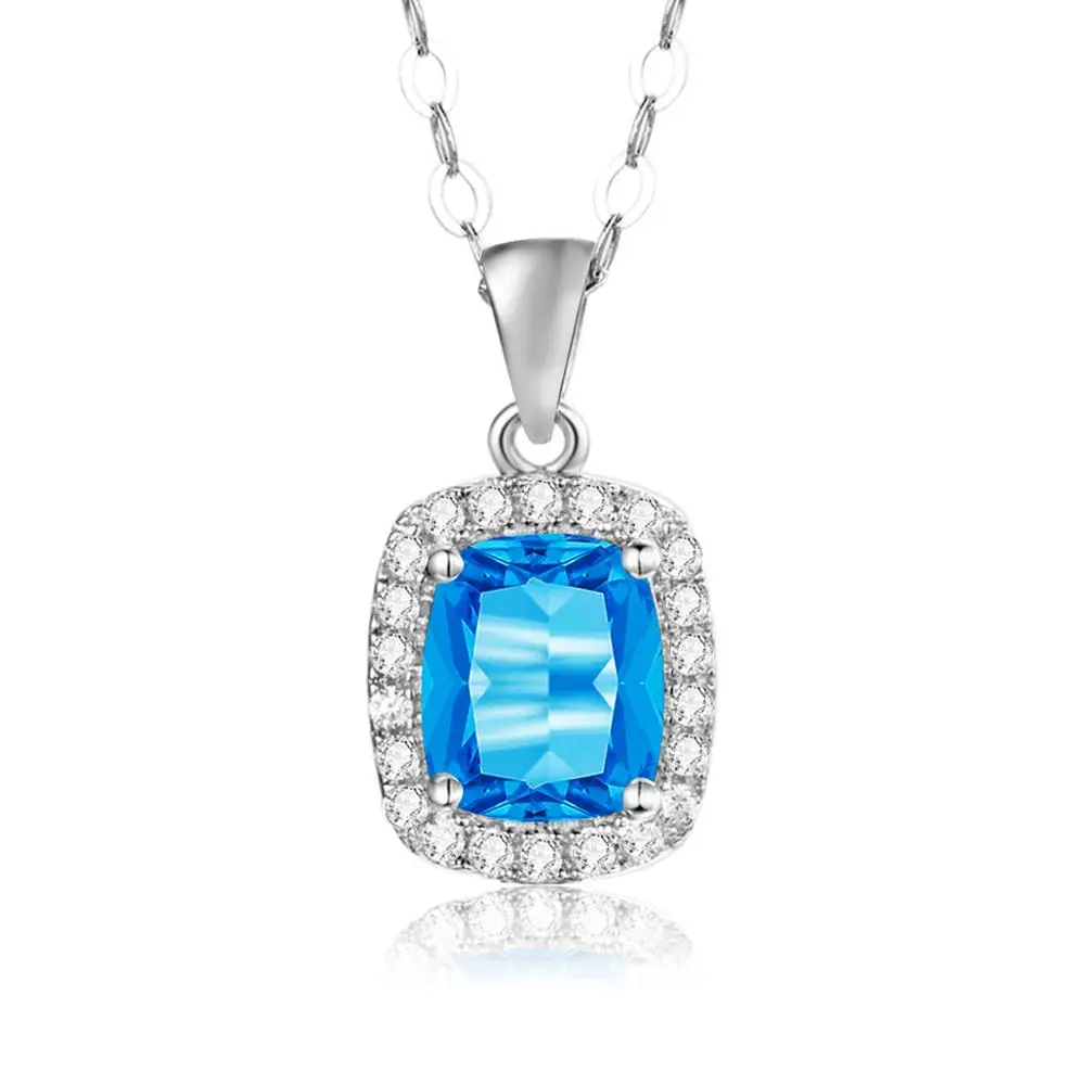 

Blue Topaz Pendant Necklaces For Women 925 sterling silver jewelry Vintage Charm Gemstone Zawieszka Party Jewellry Gifts