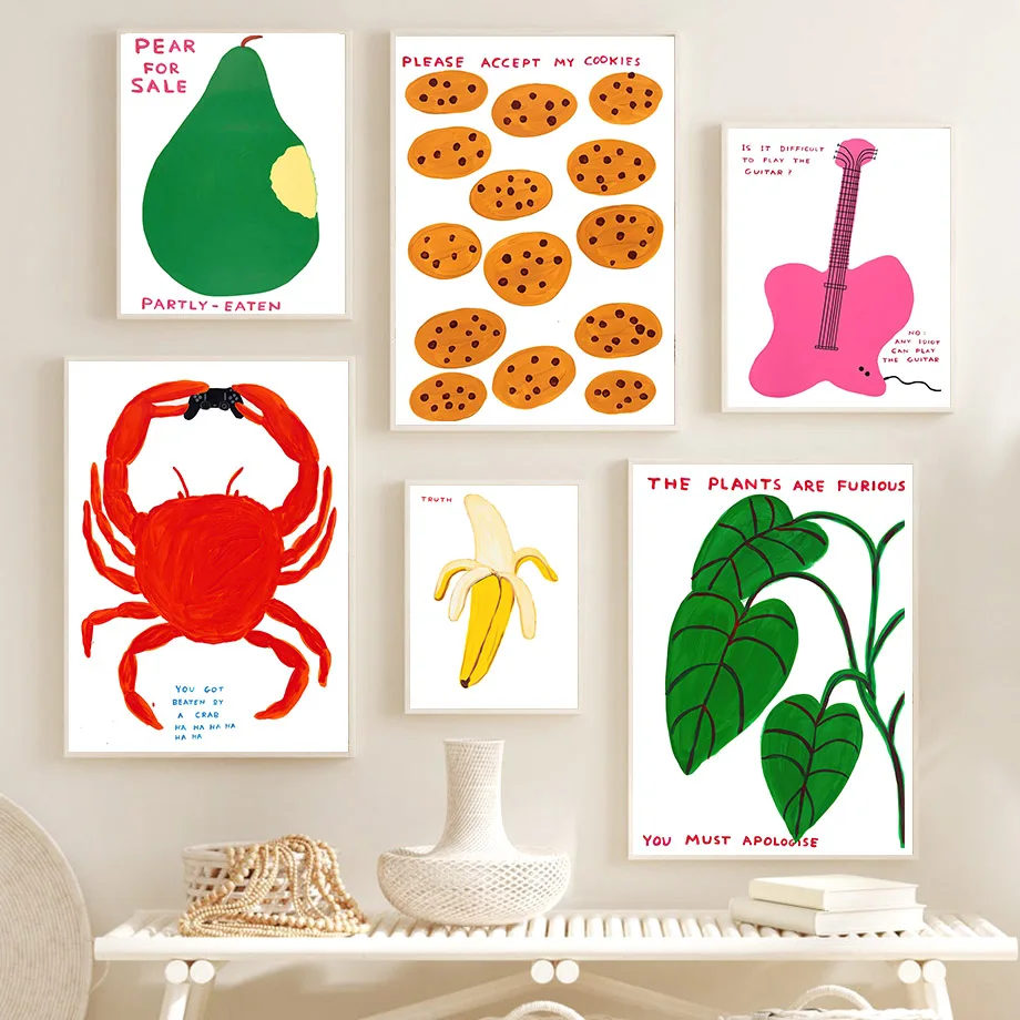 Дэвид Шригли Старый краб Банановая гитара Холст живописи на стене Постеры и печати Nordic Картины для декора гостиной.