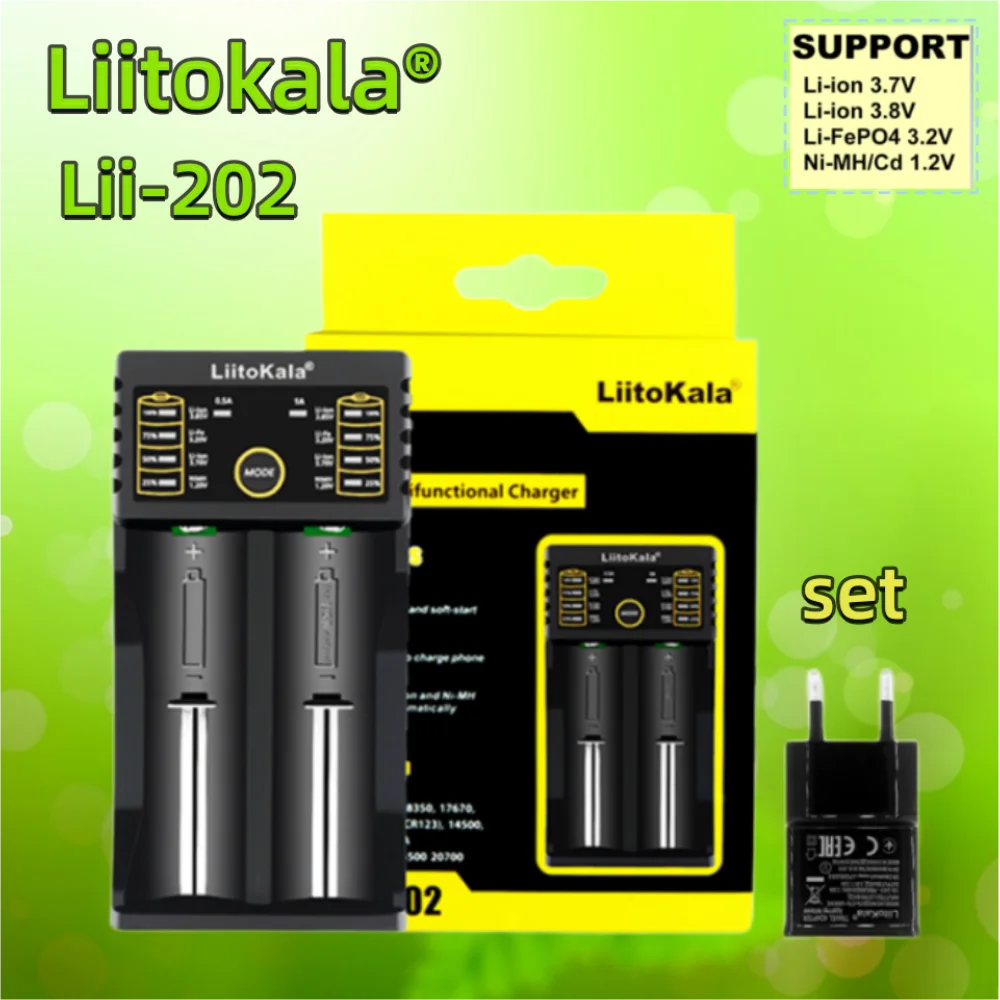 

Liitokala Lii-202 1.2V 3.7V 3.2V 3.85V AA /AAA 18650 18350 26650 10440 14500 16340 25500 NiMH lithium battery smart charger