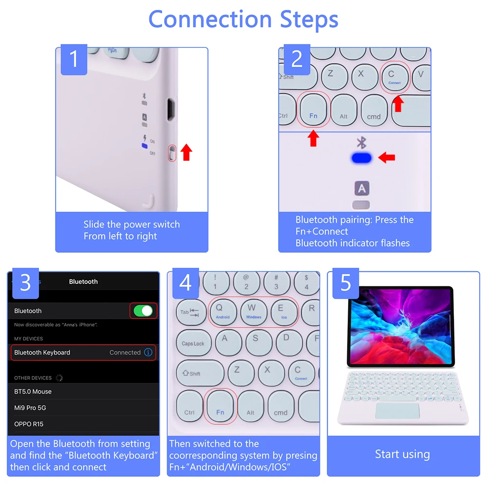 Беспроводная клавиатура Bluetooth и мышь Combo Teclado для iPad Xiaomi Samsung Huawei Tablet Android IOS Windows |