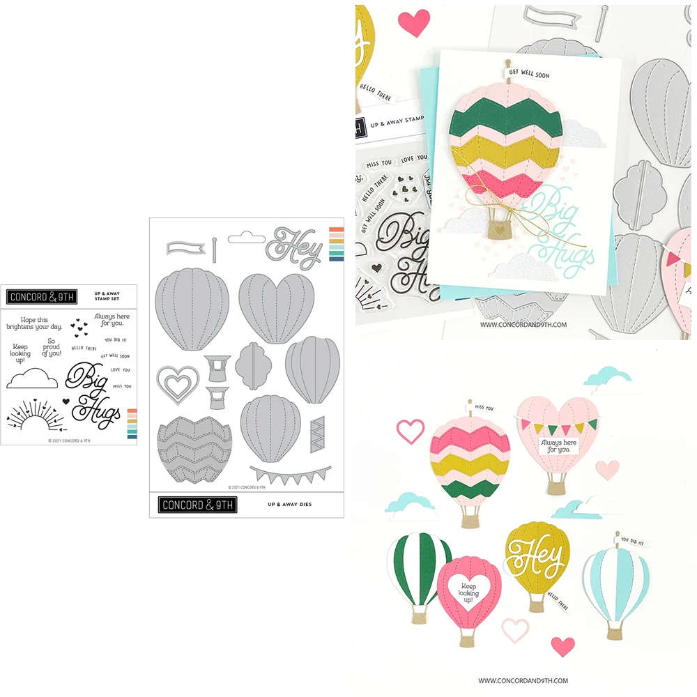 

Hot Air Balloon Metal Cutting Dies and Clear Stamps for Dies Scrapbooking Album Decor Diy Paper Card Embossing Template Dies
