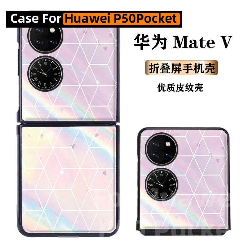 

For Huawei P50Pocket Case for Huawei P50 Pocket Case Leather Pattern Painted Heart Rainbow