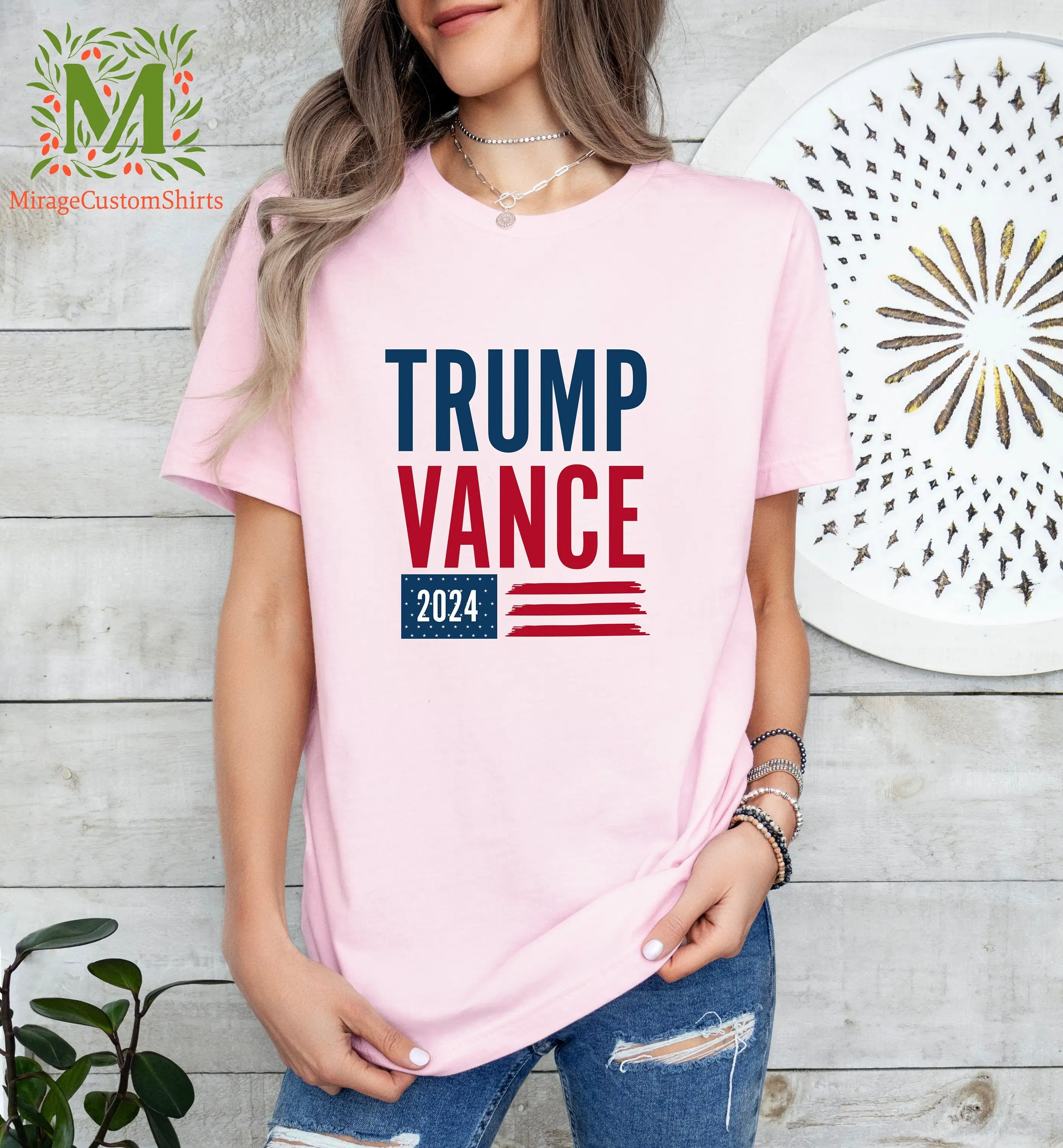 Футболка Trump Vance 2024 американский флаг Pro America JD President Donald MAGA