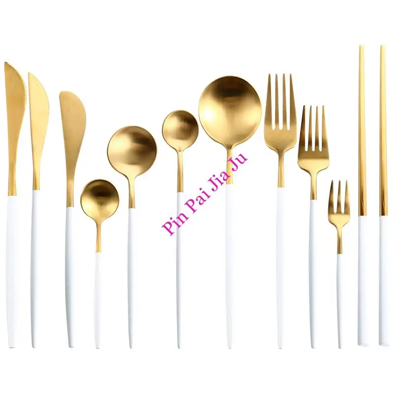 

Stainless Steel Dinnerware Set of Spoons and Forks Cutlery Flatware Set Knives Spoons Matte Tableware White Gold Cutlery Set