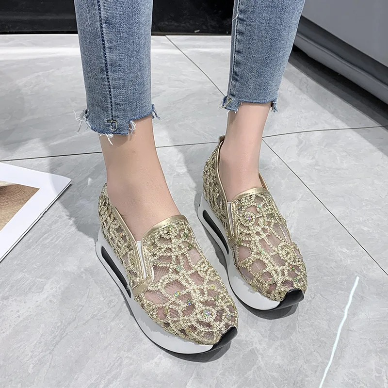 New High Heels Classic Platform Wedges Female Pumps Women's Mesh breathable fashion sequin women's shoes Wedding Shoes