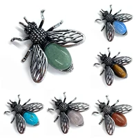 alloy inlaid malachite bee shape pendant natural amethyst badge vintage metal insect shaped brooch ladies mens accessories