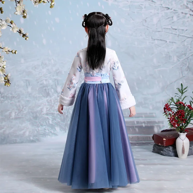 Детское зимнее утолщенное платье Hanfu на флисовой подкладке в китайском стиле
