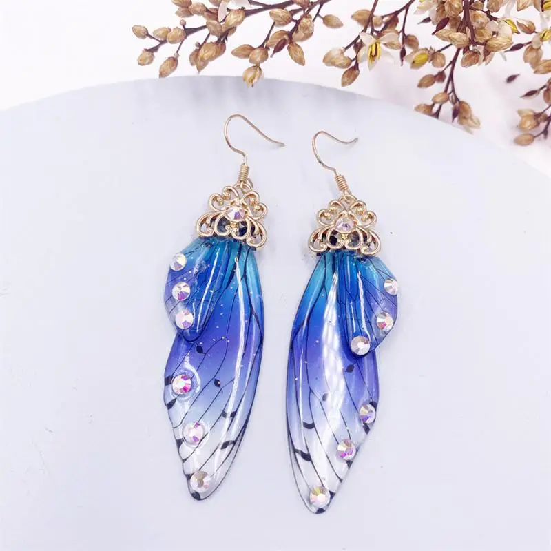 

Butterfly Drop Earrings Color Rhinestone Fairy Clear Gradient Resin Women Insect Long Earrings Fashion Shiny Jewelry Earring