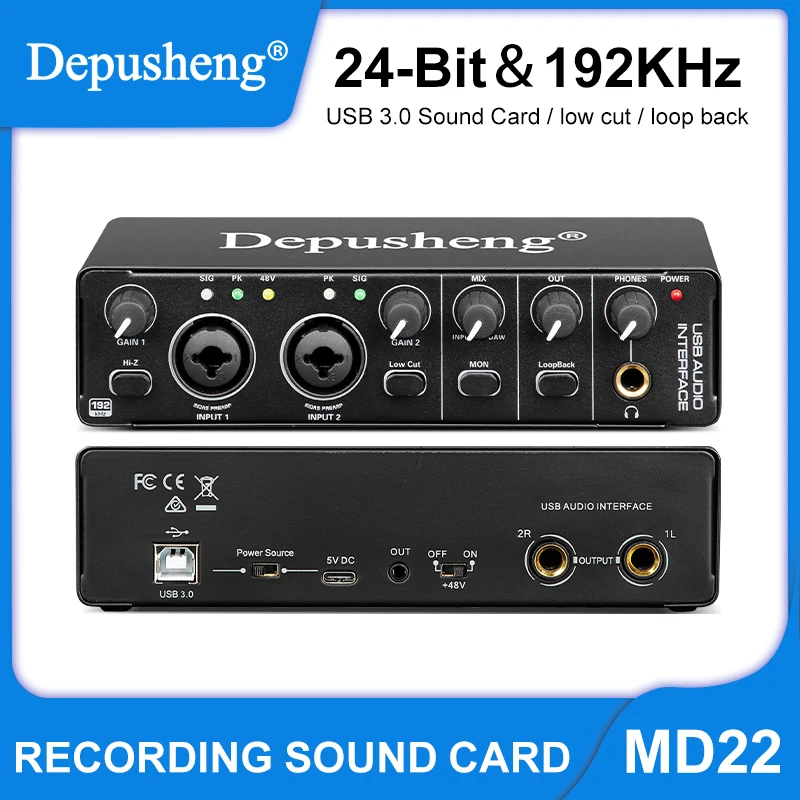 Enlarge Audio Interface Depusheng MD22 Professional Sound Card with Monitoring Electric Guitar Live Recording For Studio Singing Micro