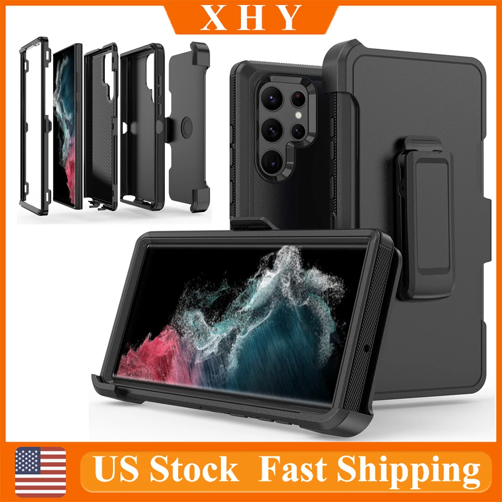 

XHY Armor Rugged Case For Samsung Galaxy S22/S22 Plus/S22 Ultra Heavy Duty Hybrid Shockproof Defender Back Cover with Belt Clip