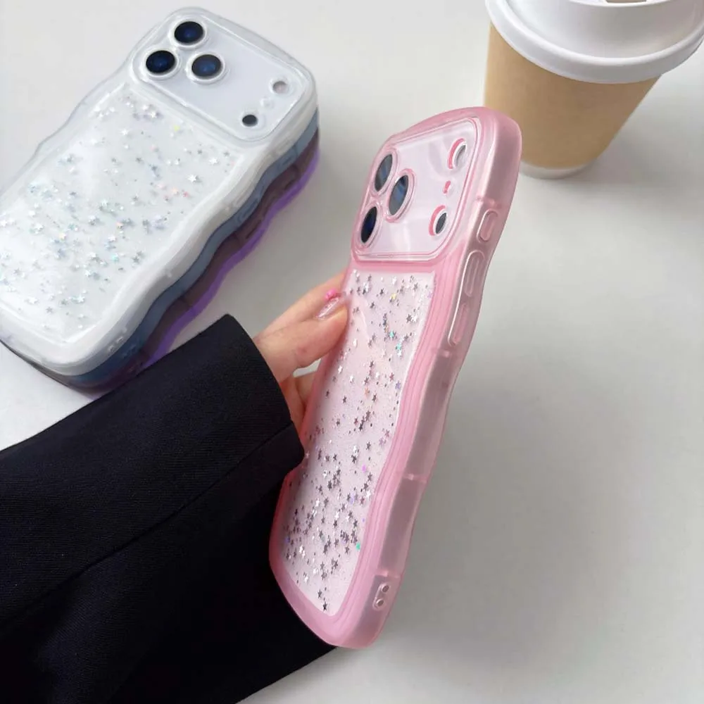 Фото Для iPhone 17 Air 17 Pro Max 17Pro Чехол для iPhone17 Симпатичный прозрачный капельный клей Star Shell Curly Wave Гибридный противоударный мягкий чехол Funda №5