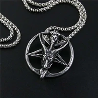 vintage satan goat necklace men satan inverted pentagram stainless steel lucifer goat pendant necklace fashion jewelry wholesale