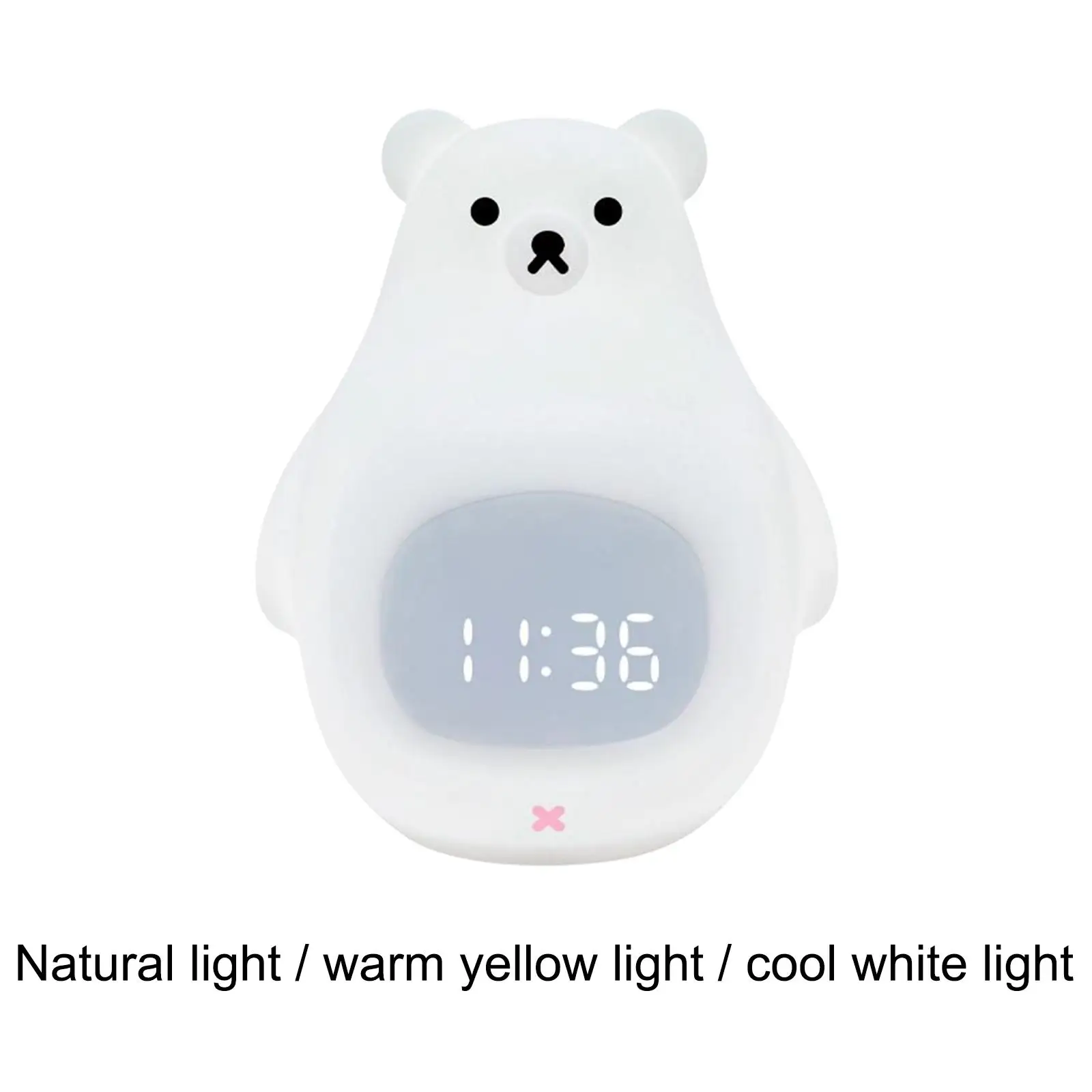 

Cute Silicone Bear Night Light Kids Alarm Clock Snooze Timer 1200 MA for Girls Boys Toddler Soft Bedroom Room Decor USB Charging