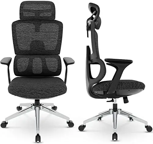 -mesh High Back Desk Chair Computer Chairs With Lumbar Support/arms/adjustable Headrest/cushioned Seat/wheels, Swive