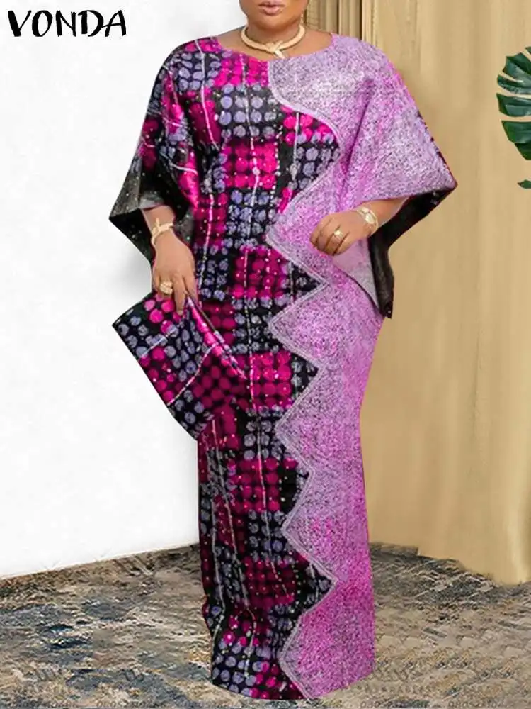 Женское оригинальное платье 2024 VONDA богемный сарафан с принтом повседневное