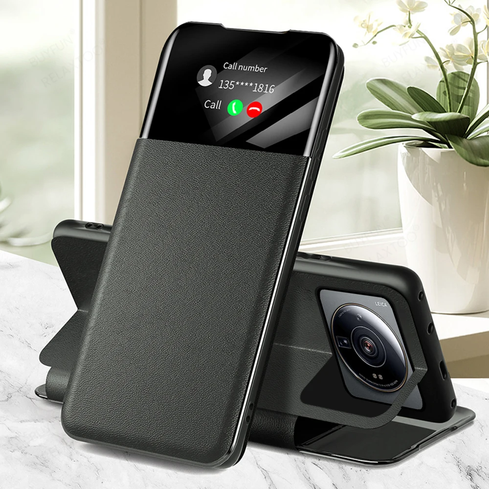 

Smart Mirror Leather Flip Cover For Xiaomi 12S Ultra Mi 12S 12 Pro 12X Case Magnetic Book Stand Wallet Coque Xiaomi12S 12sUltra