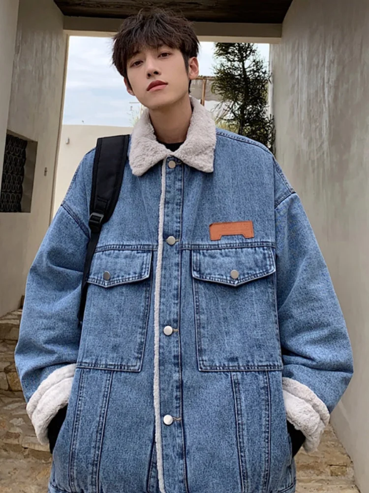 Джинсовое пальто с хлопковой подкладкой из искусственного кроличьего меха