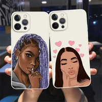 melanin poppin african black girl phone case for for iphone 13 12 11 pro max xs xr 8 7 plus 12 mini white silicone back cover
