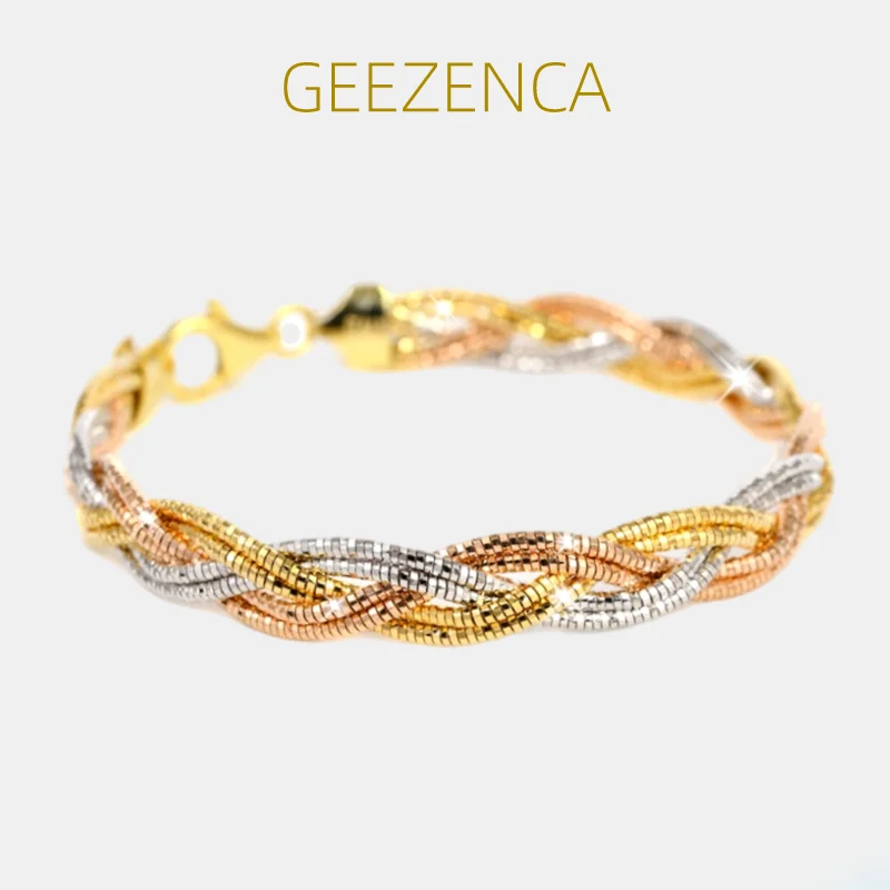 

GEEZENCA Italian Style S925 Silver Tricolor Bracelet For Women Six Threads Woven Chain Bangle Bracelets High Quality Luxury Gift