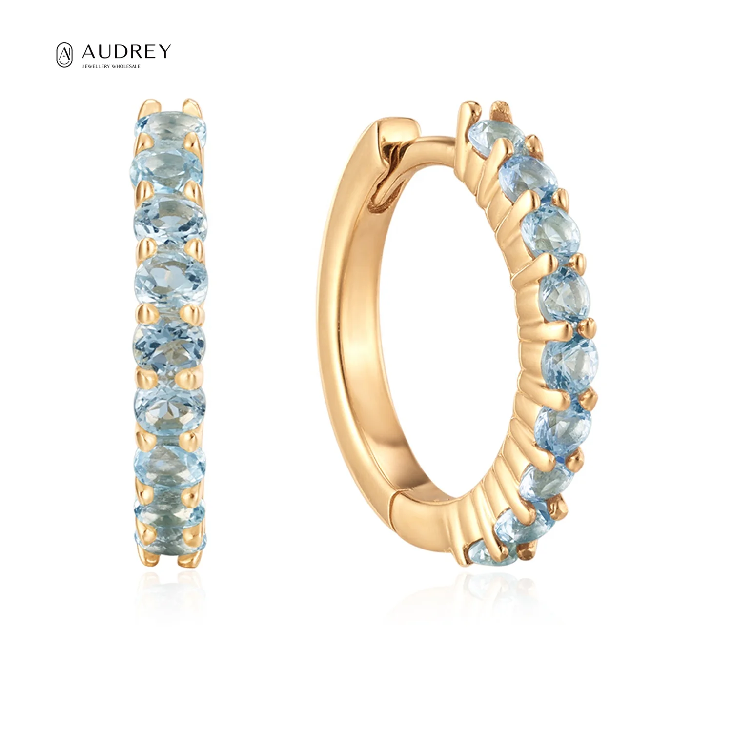 

Audrey Personalized March Birthstone Aquamarine Stone Natural Jewelry Real 14k Solid Gold Small Huggie Hoop Earring For Women