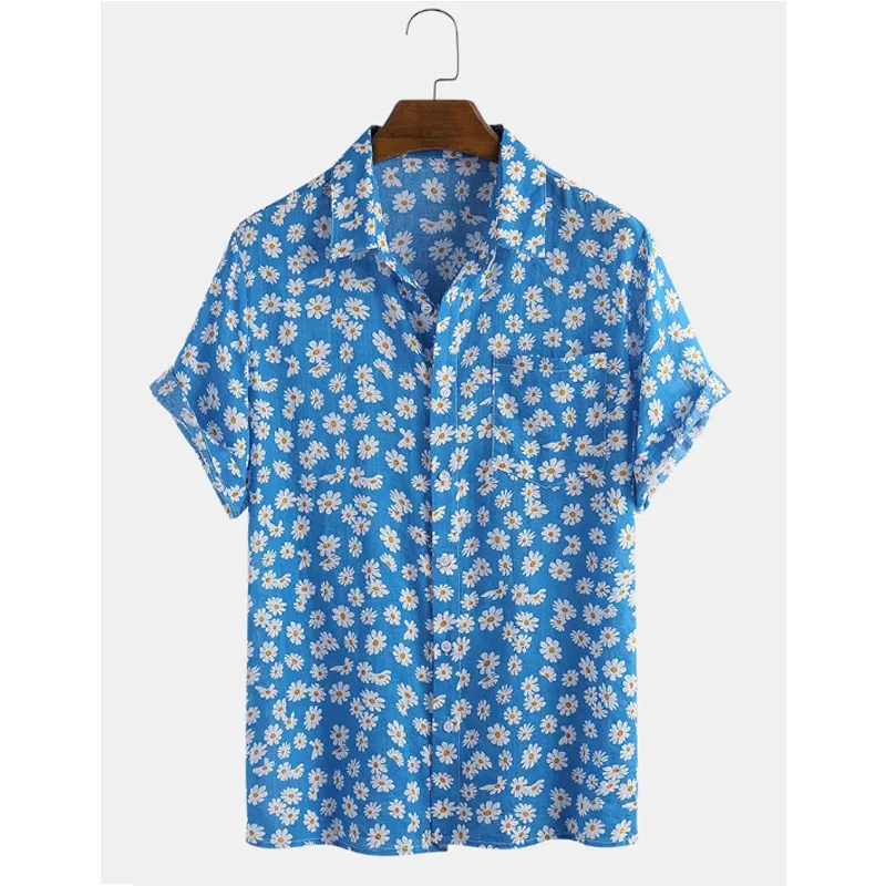 

Men Clothing 2022 Printed Short-sleeved Shirt New Hawaiian Men's Personalized Cardigan European American Men's Shirt