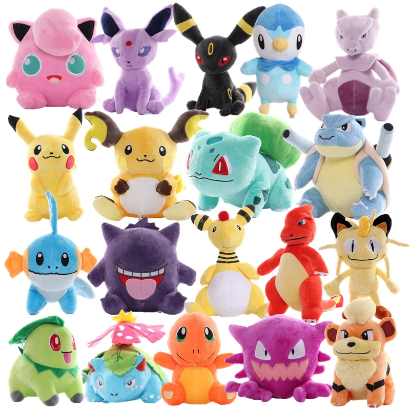 

20cm-25cm Pokemon Plush Dolls Cartoon Pikachu Bulbasaur Gengar Charmander Mewtwo Snorlax Soft Stuffed Toys for Kids Lover Gift