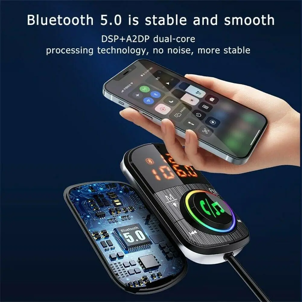 

Car Bluetooth5.0 FM Transmitter Modulator Handsfree Car Radio Power Adapter Mp3 Player AUX Audio Receiver Support TF Flash Play