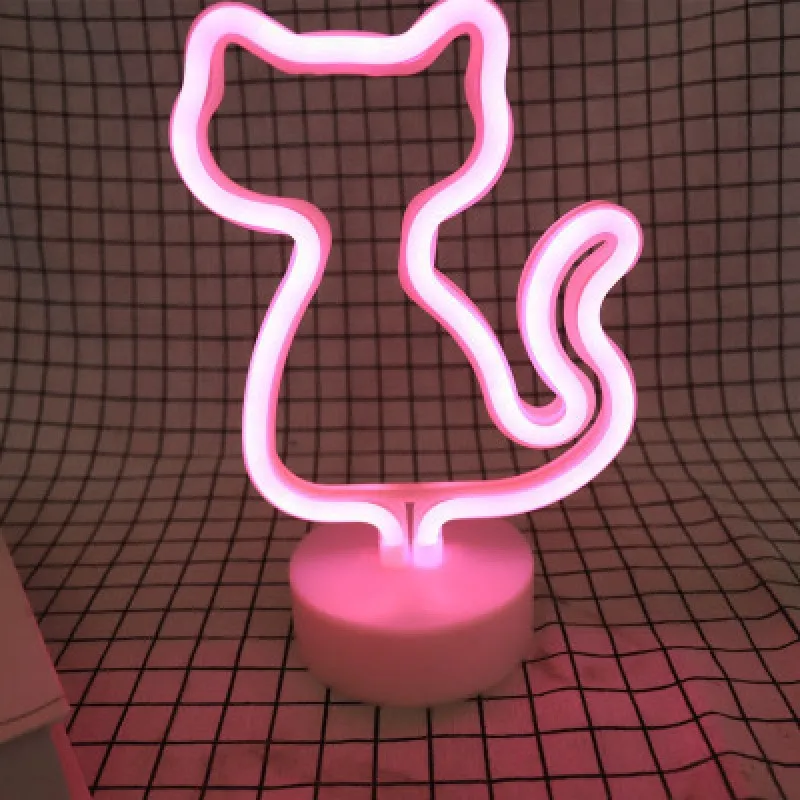 

Pink Cat Led Neon Signs Light 12V Flamingo Unicorn Wedding Bar Shop Window Room Home Decor Bulb for Christmas Gift Table Lamp