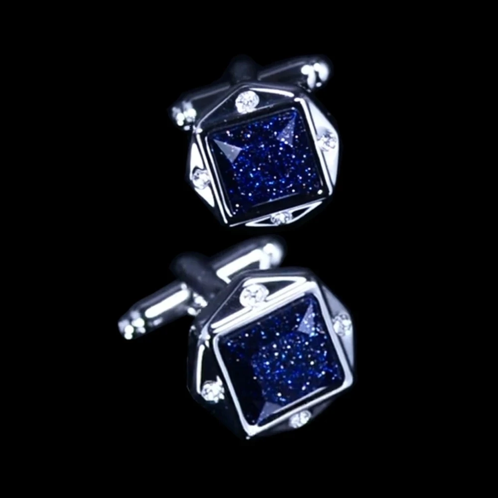 LAIDOJIN High Quality Luxury Blue Star Stone Cufflinks for Mens Silver Plated Cuff links Brand Wedding Groomsmen Shirt Jewelry