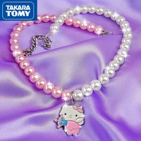takara tomy childrens hello kitty sweet and cute princess pearl necklace girl lolita pink and white high sense jewelry necklace