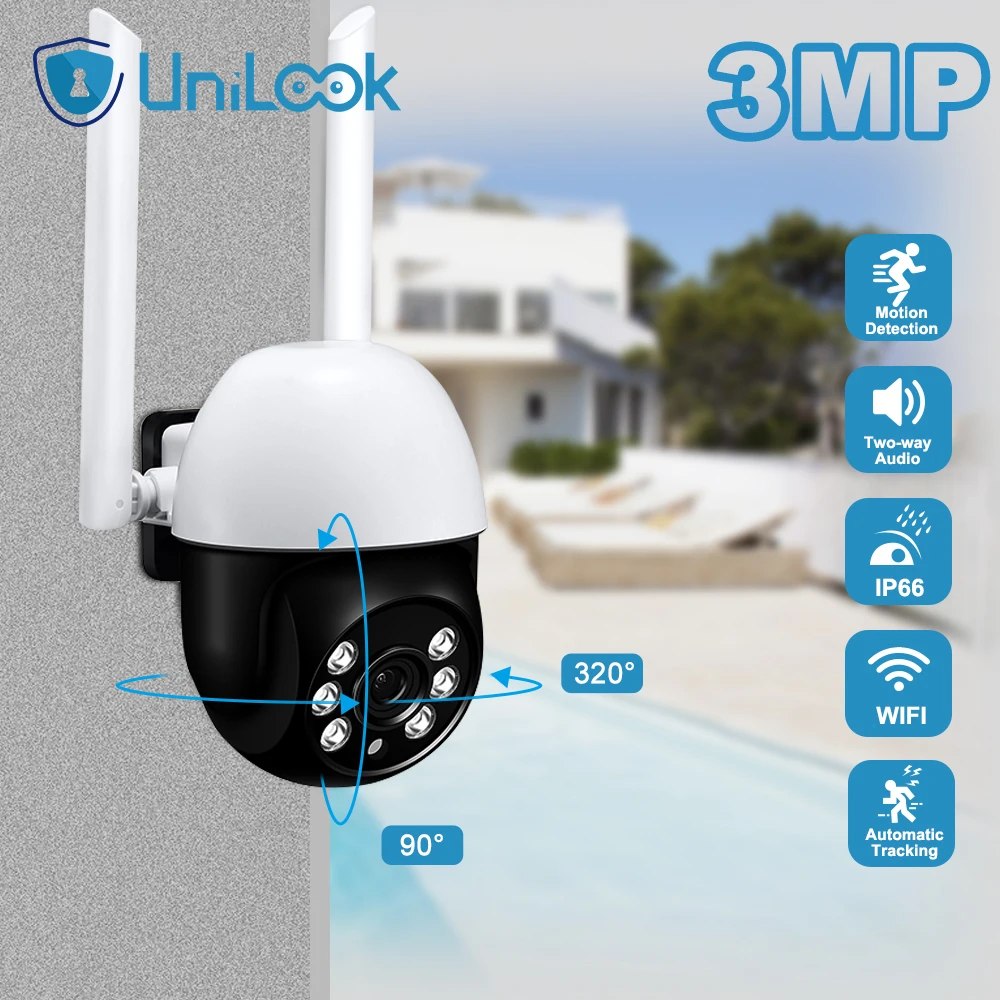 UniLook смарт-камера купольная HD WiFi 3MP CCTV камера ночного видения наружная IP P2P мини