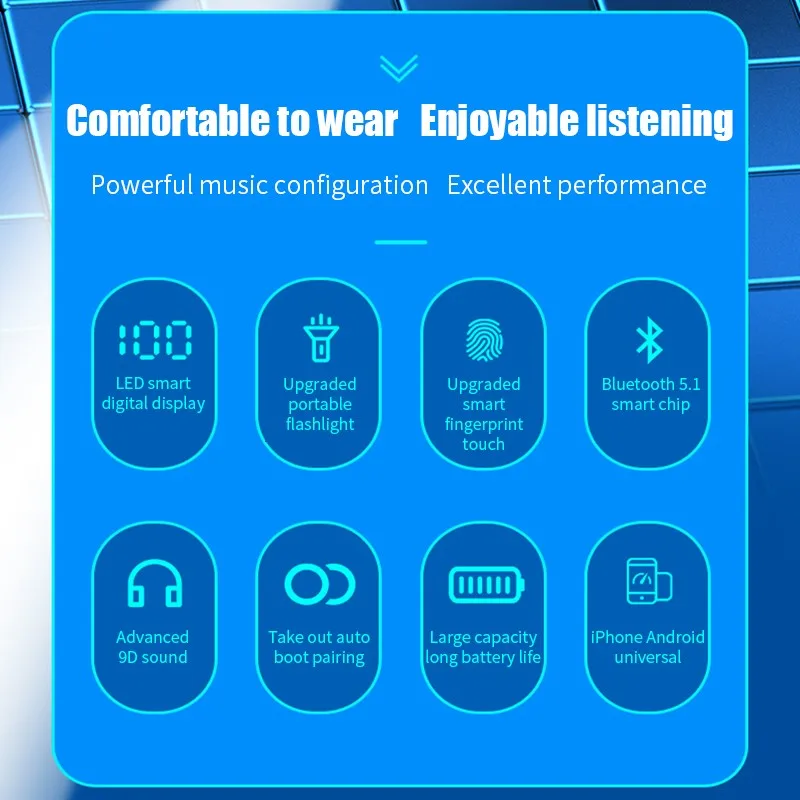 TWS Wireless Earbuds Bluetooth Headphones Charging Box With Flashlight WaterProof IPX7 Noise Cancelling 9D Stereo Earphones |
