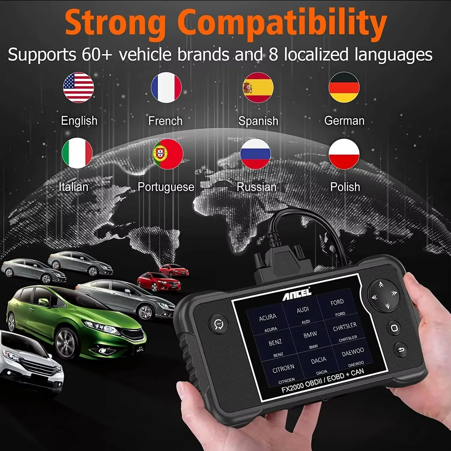 ANCEL FX2000 OBD2 Диагностический инструмент сканера ABS SRS Трансмиссия Подушка