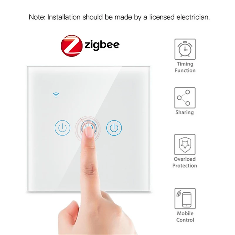 

Таймер, сенсорный выключатель, дистанционное управление через приложение, работает с Zigbee Gateway, 1/2/3/4 кнопочный сенсорный выключатель Smart Life, ЕС, Великобритания, умный выключатель