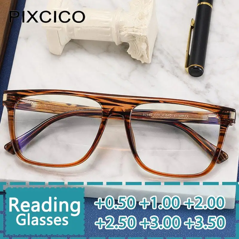 

R56640 Ultralight Reading Glasses +100~ +300 Men Fashion Grain of Wood Square Spring Hinge Tr90 Presbyopic Glasses