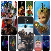 cool cartoon marvel groot for oppo find x5 x3 x2 neo lite a74 a76 a72 a55 a54s a53 a53s a16s a16 a9 a5 5g black soft phone case