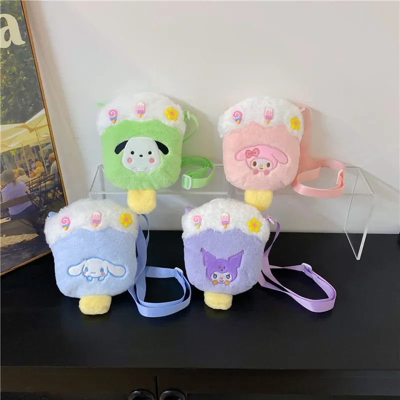 

Sanrioed Pochacco Kuromi Cinnamoroll Plush Crossbody Bag Ice Cream Shape Creativity Ins Coin Purse Cute Shoulder Bag Wholesale