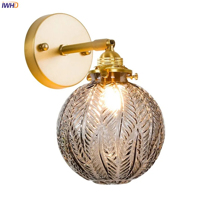 IWHD Smoke Gray Glass Ball LED Wall Light Fixtures Copper E14 Socket Home Indoor Decor Bedroom Bathroom Mirror Beside Lamp