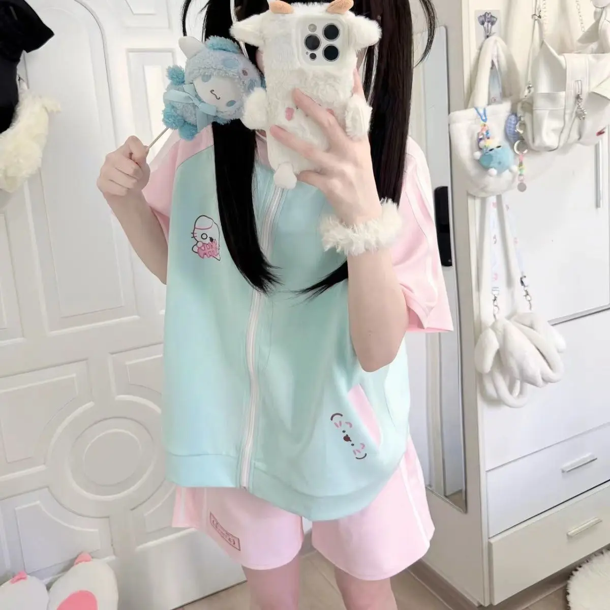 Женский спортивный комплект из 2 предметов Повседневная футболка на молнии с