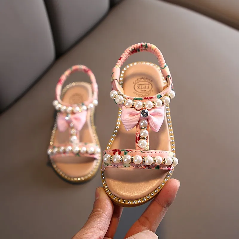 

Kids Shoes For Girls New Summer Sandals Children Pearl Beading wedges beach Sandals Enfants School Flat Shoe For Baby