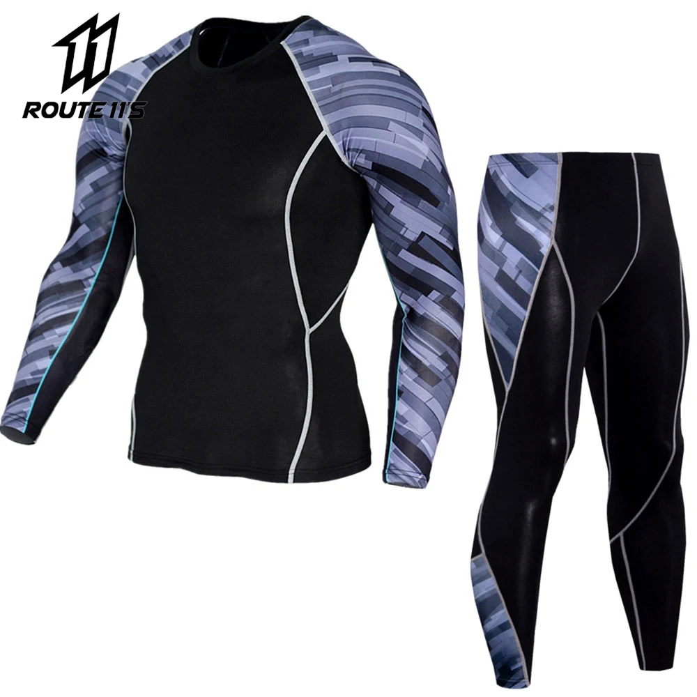 

Men Motorcycle Jacket +Pants Quick Dry Sport Suit Running T-shirt Set Breathable Tight Long Tops & Pants for Summer Moto