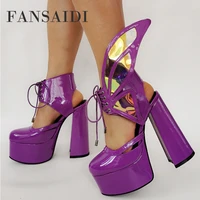 fansaidi fashion summer femmes purple cross tied sandales womens shoes waterproof block heels consice 42 43 44 45 46 47