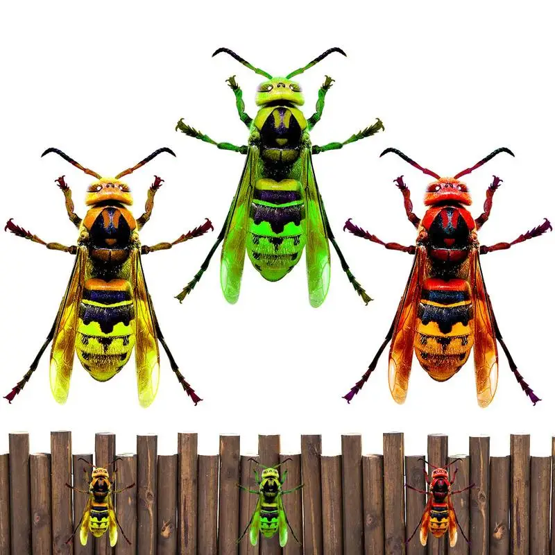 

3pcs Metal Wasp Wall Art Decor Metal Colorful Wasp 3D Outdoor Sculpture Realistic Iron Hangings Decor For Porch Garden Patio