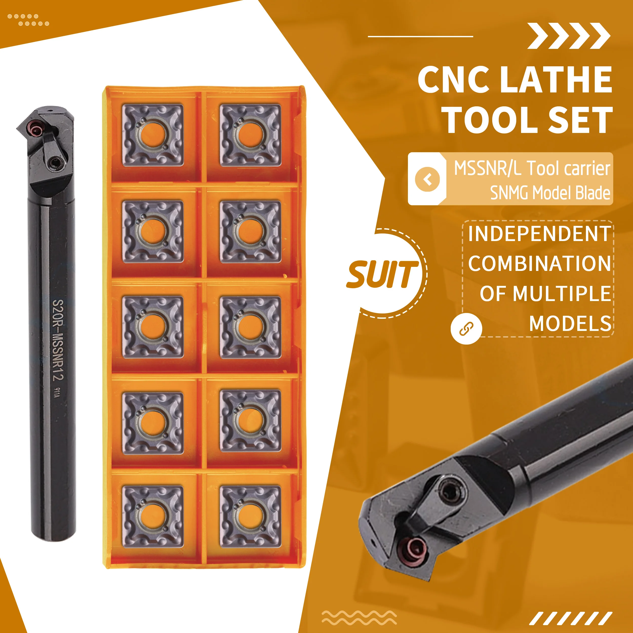

S20R S25S-MSSNR12 MSSNL CNC Lathe Internal Turning Tools Holder +10Pcs SNMG1204 Machine Carbide insert Processing Wear Resistant
