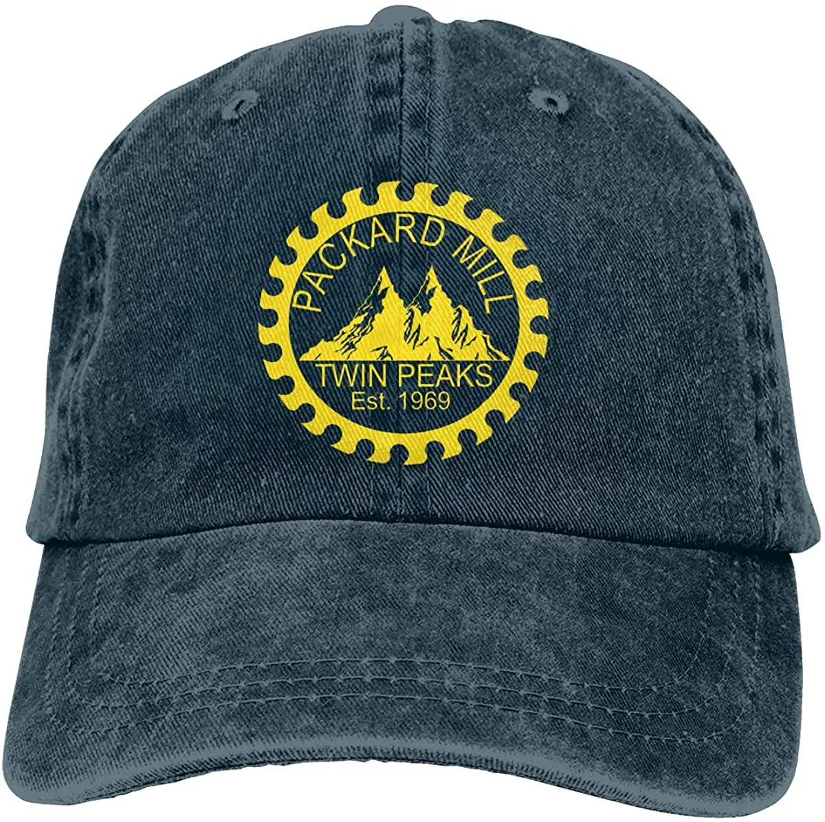 

FUN DOGE Denim Cap Twin Peaks Packard Mill Baseball Dad Cap Adjustable Classic Sports for Men Women Hat, Navy, One Size